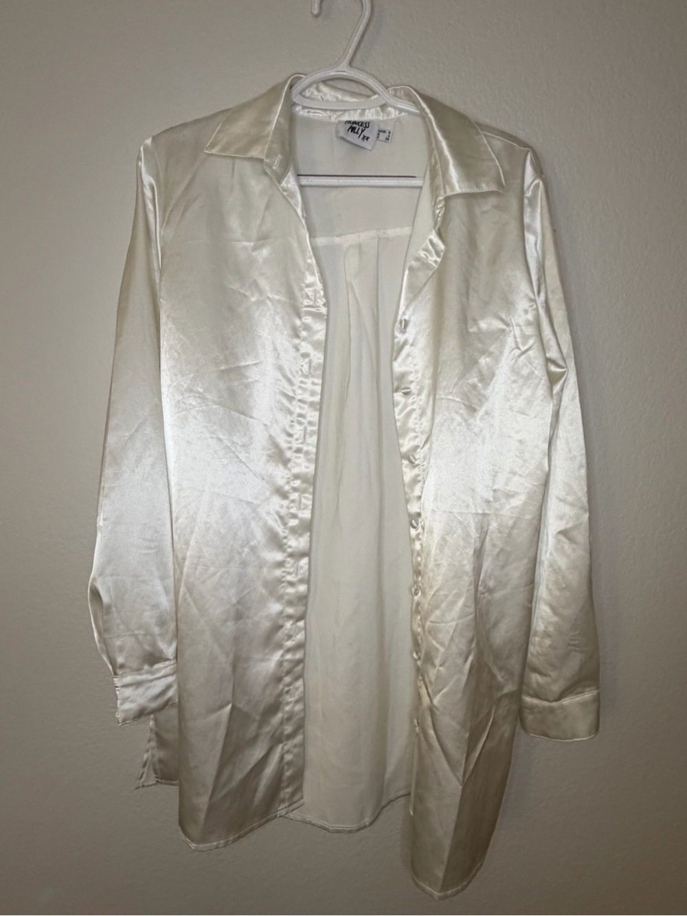 Princess Polly Ivory Satin Long Sleeve Button Down Shirt Dress Size 4